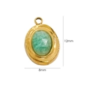 14K gold plated stainless steel oval pendant with green gemstone 12mm x 8mm size - Amazonite