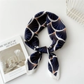 Art deco silk scarf in navy and cream with gold fan patterns for hair and neck - 70cm / White Edge Blue Base Fan