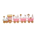 Rosa Weihnachtszug aus Holz mit Schneemann und Eisbär Figuren für festliche Tischdekoration - 4 Sektionen - Rosa Gold Weiß Macaron