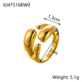 Dettaglio delle dimensioni dell'anello dorato con larghezza 1,3 cm e diametro interno 2 cm - Stile Lucido Allargato (XJ47516BW0)