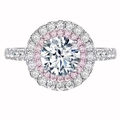 Silver ring with round clear center stone and double pink and clear halo detailing - White Diamond + Pink Diamond Ljz-234 / Adjustable Open