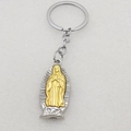 Detailed close-up of Virgin of Guadalupe metal keychain in silver and gold dual-tone - Keychain (Style 3) / Gold