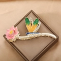 Haarklammer mit rosa Lotus und Libelle, verziert mit Strass auf Goldlegierung - YZAP45-4 Rosa
