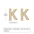 Golden copper stud earrings featuring letter K shape with AAA cubic zirconia stones - Letter K