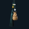 Wooden rabbit charm with hollow design, green tassel and carved 'An Hao' lettering - Lucky Rabbit (14) / Approx. 3.8x2.2cm (With 1 Bottle of Aroma Pills) / Green Sandalwood