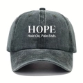 Berretto da baseball in denim grigio scuro lavato con stampa HOPE bianca - Verde Militare