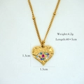 Detail of 14k gold heart necklace with evil eye gemstones and size specifications - 1201 Colorful Heart