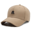 Khaki embroidered baseball cap with distressed brim and black letter 'a' detail - Adjustable / Khaki