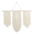 Handmade Bohemian beige cotton rope wall hanging with tassel and wood bar detail - Three Pine Cone Decor