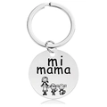 Macro shot of stainless steel keychain with mi mama engraving and mother-child icon - Silver Keychain (Y00037)