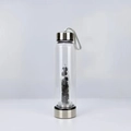 Portable glass water bottle with dark crystal stones and stainless steel finish - Obsidian