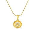 Retro 18k gold plated round pendant necklace featuring a white letter W design - White Letter W