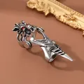Gothic Gelenkring Drachen Rüstung in Altsilber mit roten Kristallen für Herren - Einstellbar Offen / L-Rotäugiger Drachen Gelenkring
