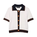 Cardigan in maglia a maniche corte con colletto a contrasto e cuciture arancioni retro - S / Patchwork Nero e Bianco
