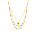 Three-layer gold titanium necklace with sun disc pendant and turquoise beads set - Gold