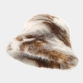 Plüschiger Kunstpelz Fischerhut mit warmem Tiermuster für Winter Outdoor Mode - Einheitsgröße / 2# Farbe-Leopardenmuster Mehrfarbig