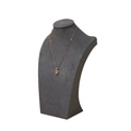 Elegant golden necklace with a circular hollow pendant on professional bust display - Dark Grey Velvet