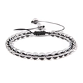 Handmade 6mm transparent bead bracelet with black patterns and adjustable braided cord - 6mm (Stretchable) / White Crystal