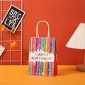 Colorful vertical striped kraft gift bag with Happy Birthday text and white cord handles - 603-2 Rainbow Vertical Stripes-Happy Birthday