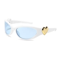 Y2K heart sunglasses in white frame with blue lenses and gold heart detail - White Frame Blue Lens
