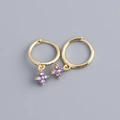 Elegant gold hoop earrings featuring purple crystal floral charms in a minimalist design - Gold (Purple Zirconia)
