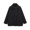 Cappotto di lana nero da donna con revers elegante e chiusura a bottone asimmetrica - XS / Nero