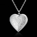 Detailed silver heart locket necklace with floral engraving and center heart detail - With Cable Chain / Silver