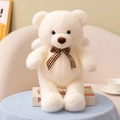 Plüschiger weißer Engel-Teddybär mit karierter Schleife und Flügeln in Heimkulisse - Beiger Engel Bär / 35cm (0,2kg)