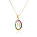 Detail of gold plated letter N pendant necklace with rainbow cubic zirconia stones - Letter N