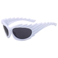 Futuristic white wing-frame sunglasses with dark grey lenses in a Y2K hip-hop style - White Frame Dark Grey Lens