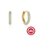 Classic 925 sterling silver hoop earrings with gold plating, blue enamel and zircon stones - Hoop Ear Buckle / Gold-Turquoise Enamel
