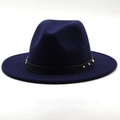 Detailed view of dark blue fedora hat featuring black leather belt with silver rivets - M (56-58cm) / Navy Blue