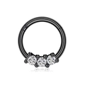 Black seamless nose ring with three clear zircons in a minimalist jewelry design - Three Zirconia Style / Black