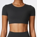 Slim fit black cropped athletic yoga top for women made of high elastic fabric - XL / Premium Black