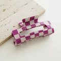French vintage purple and white checkerboard acetate hair claw clip for women - Hollow Purple