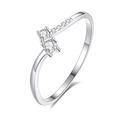 Minimalist S925 sterling silver ring with double stones and micro-pave zirconia - US 6 / White Gold