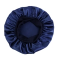 Detail of dark blue satin sleep bonnet featuring elastic band and silky smooth texture - One Size / Navy Blue