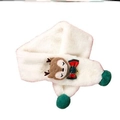 Detail of plush cream kids scarf with cute reindeer embroidery and holiday bow - Scarf - White