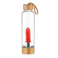 Glass energy bottle with natural bamboo lid and inner red crystal pillar variant - Red Smelted Stone