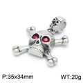Silver skull crossbones pendant with red gemstone eyes, vintage punk style, 35x34mm 20g - Skull Red Eye Pendant (KP97922-KJX)