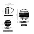Japanese ceramic coffee mug and saucer set with hand-painted black and white stripes - Three-Piece Set / Black