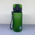 Frosted green sport water bottle with black lanyard and transparent dustproof lid - 400ml Green