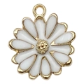 White enamel daisy flower charm with gold metal edges for DIY earring jewelry making - Large Daisy 15x13mm