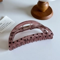 Pinza per capelli a semicerchio in resina viola a pois neri su sfondo bianco - Semitondo Caffè Grigio 11.6cm