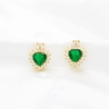 Elegant gold heart earrings with emerald green stones and cubic zirconia accents - Heart Stud Earrings (CCK1219-爱心耳环)