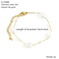 Detail of 18k gold plated stainless steel chain with pearls and colorful glass beads - Gold Double Pearl Style (S-H588)