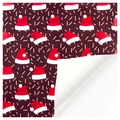Dark red Christmas wrapping paper featuring Santa hat patterns with white reverse side - Style 12