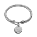 Pulsera trenzada plateada con medalla de San Benito en acero inoxidable pulido - Colgante Jesús/San Benito / Color Acero