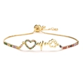 Bracciale bolo regolabile in oro con cuore in zirconia multicolore e zampa incisa - Impronta di Zampa EKG Arcobaleno