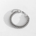 Polished silver stainless steel Cuban link bracelet with lobster clasp and extension chain - Silver Cuban Link Style (SBP423)